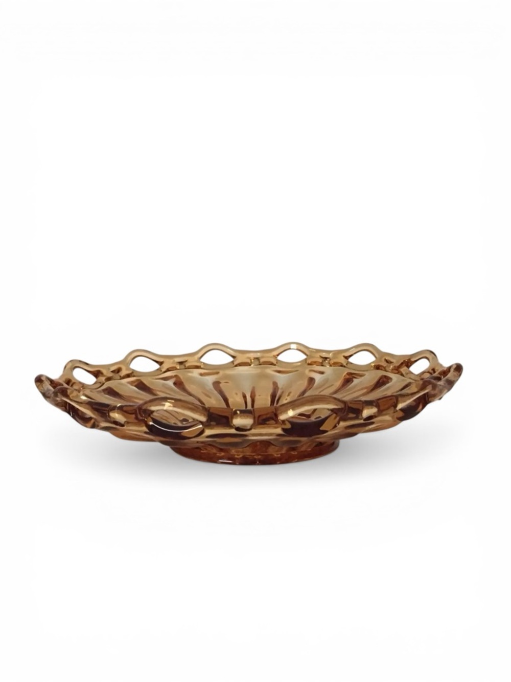 Vintage Amber Glass Lace Edge Cabaret Bowl 11.75” Art Deco 1930s